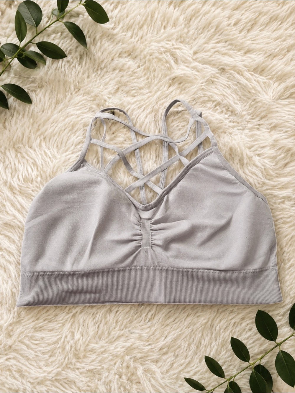 Zenana Outfitters Strappy Crisscross Bralette — Light Gray